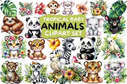 Cute Tropical Baby Animals Clipart