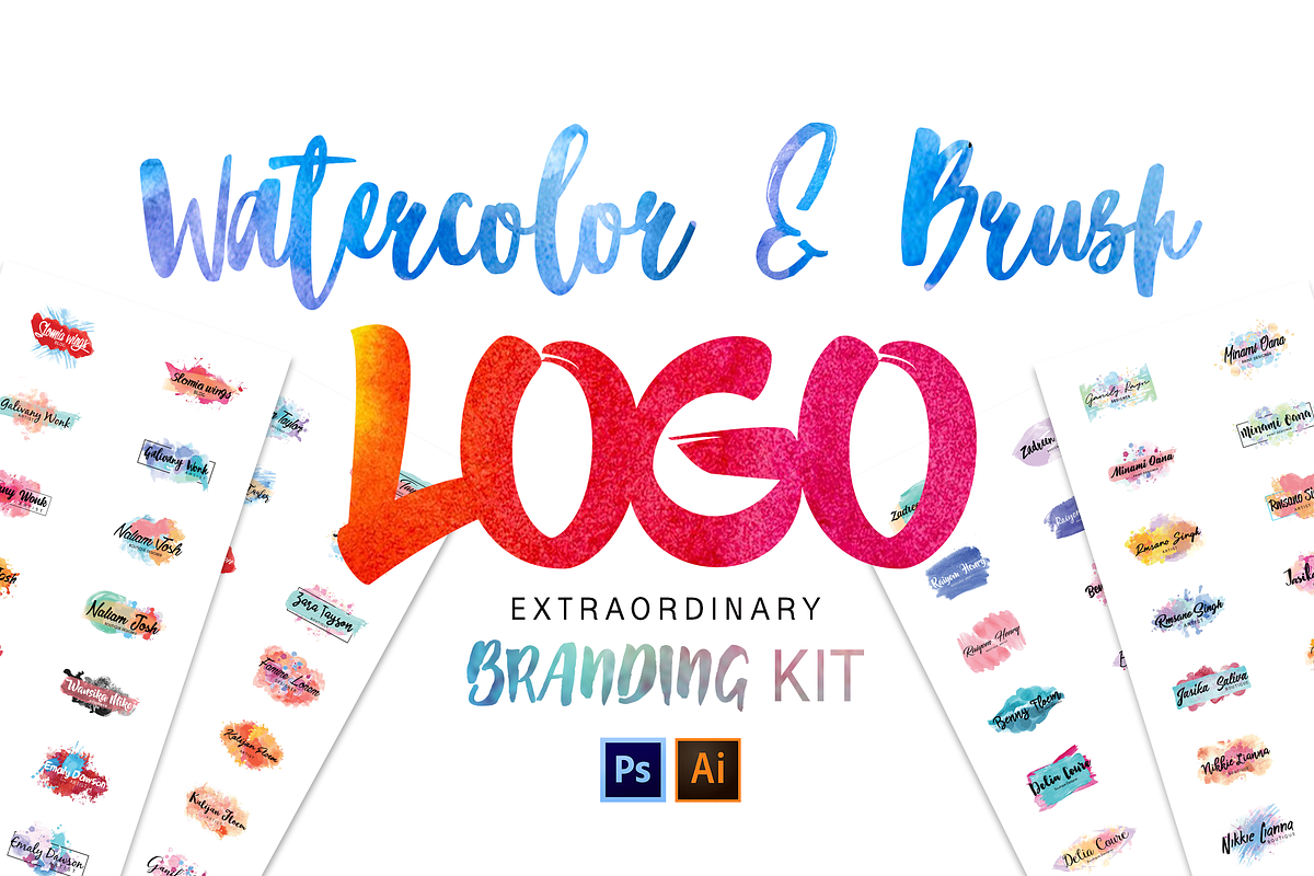 Watercolor & Brush Stroke Logos Kit, a Branding & Logo Template by AN Productions (Photo 50 of 50)