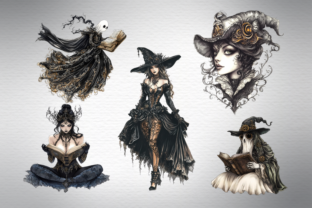 Reading ghost and Victorian witch, an Object Graphic by Invite to Clipart (Photo 6 of 7)