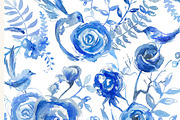 Watercolor blue floral pattern, a Pattern Graphic by kizi (Thumbnail 2 of 2)