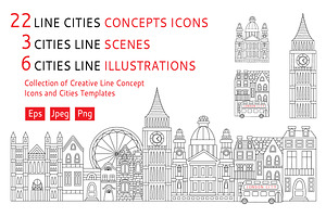Collection of cities line art