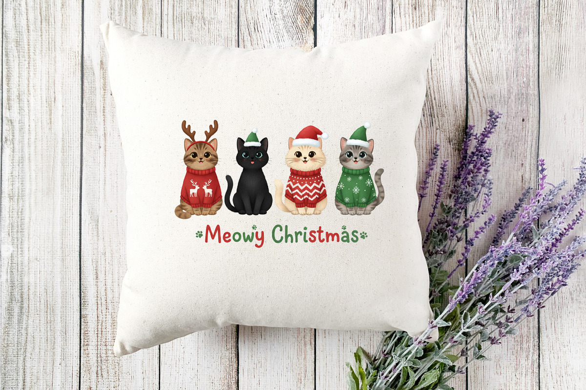 Meowy Christmas Cats PNG, an Illustration by Designking (Photo 2 of 4)
