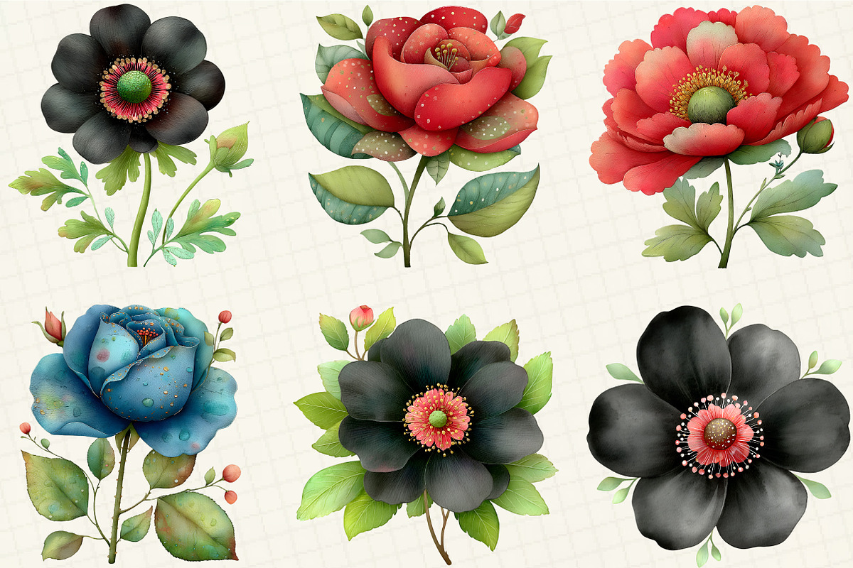 Watercolor Flowers Clipart, an Illustration by DreamCafeArt (Photo 3 of 8)