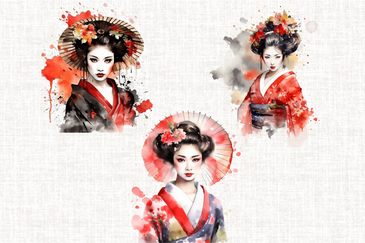 Watercolor Geisha Cliparts, a Person Illustration by Mash Mash Stickers (Photo 3 of 9)