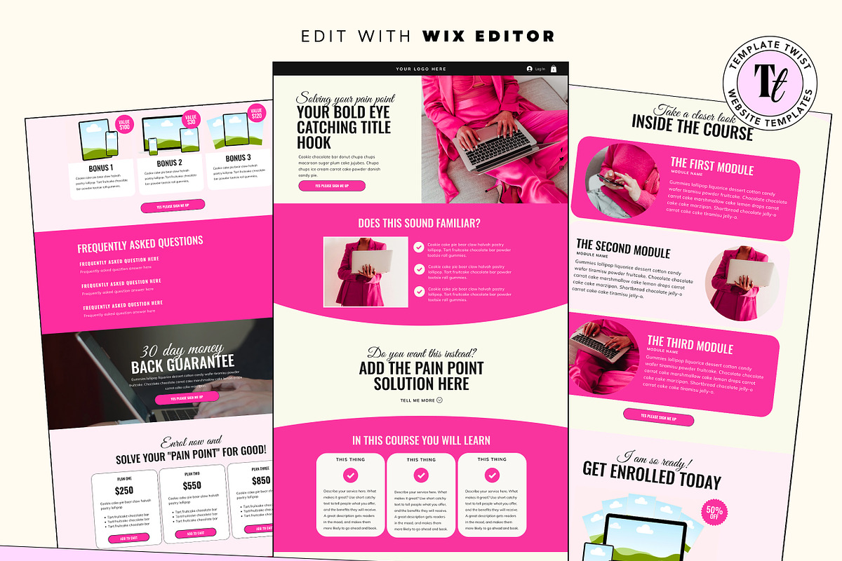 Pink Feminine Faceless Sales Page, a Wix Template by Template Twist Shop (Photo 2 of 10)