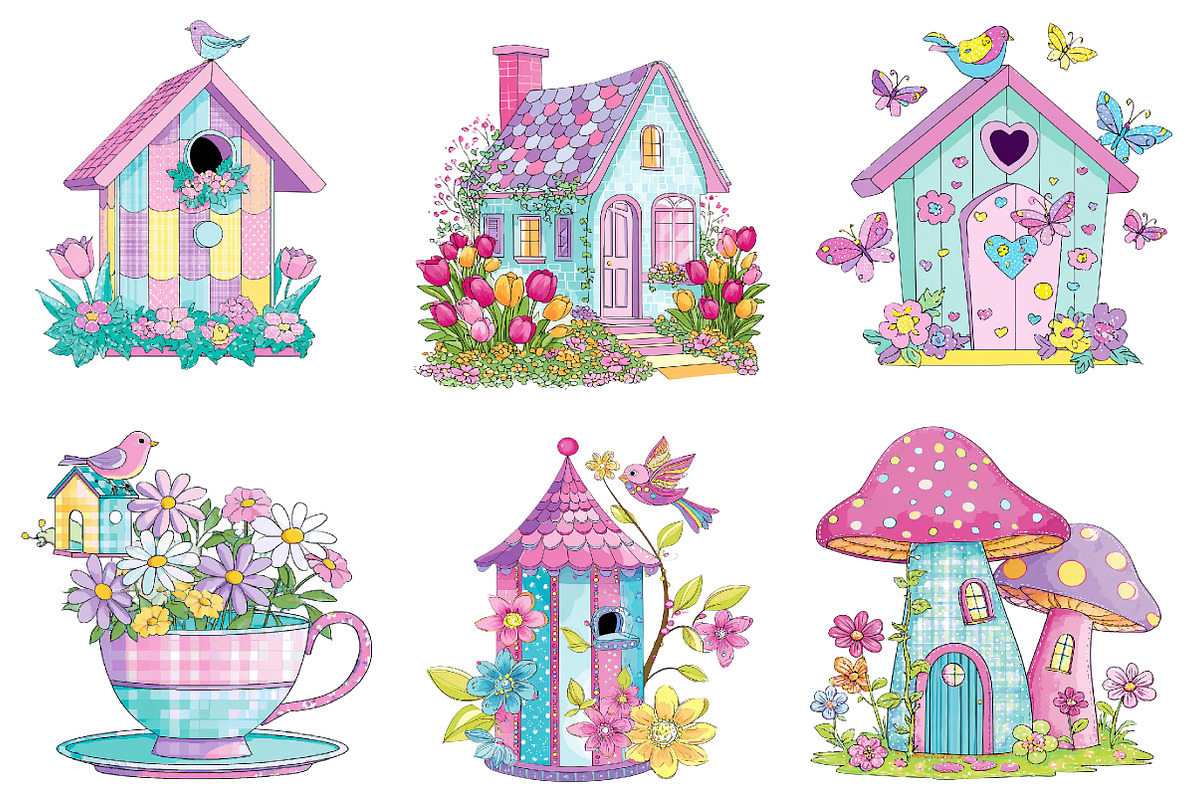 Whimsical Spring Birdhouse Clipart, an Illustration by Dream Creation (Photo 5 of 7)