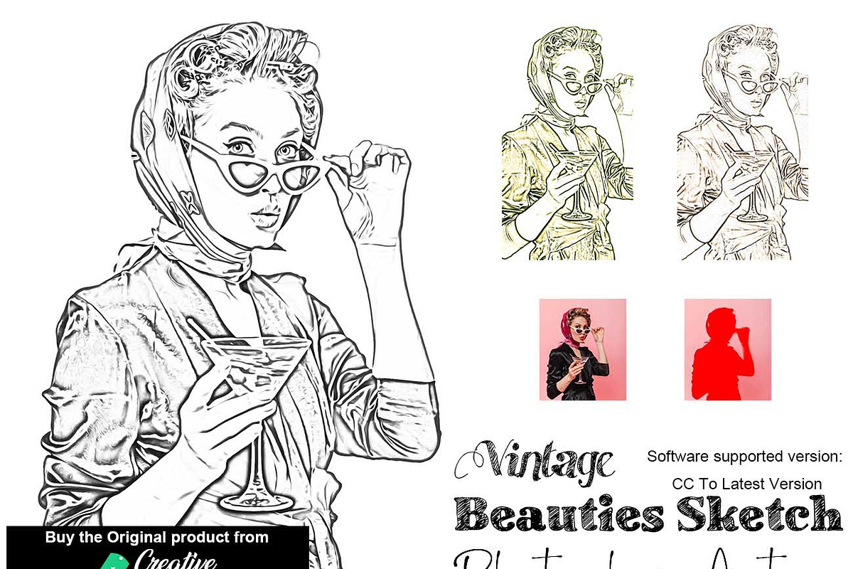 Vintage Beauties Sketch Ps Action, an Action Add-On by Studio Retouch (Photo 1 of 9)