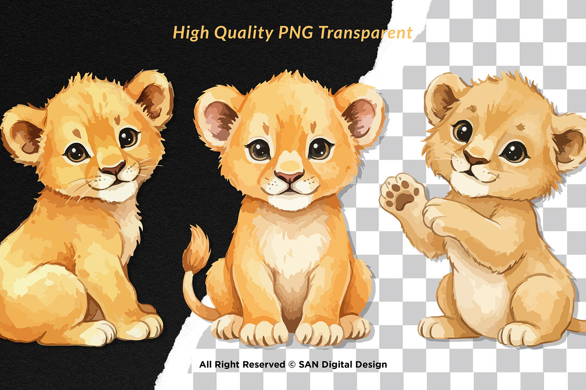 15 Bundle Watercolor Cute Lion Wild, an Animal Illustration by Morspective (Photo 2 of 8)