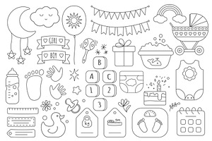 Baby metric line doodle icons, an Object Illustration by Lemberg Vector