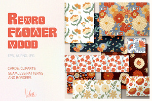 Retro flower mood patterns set