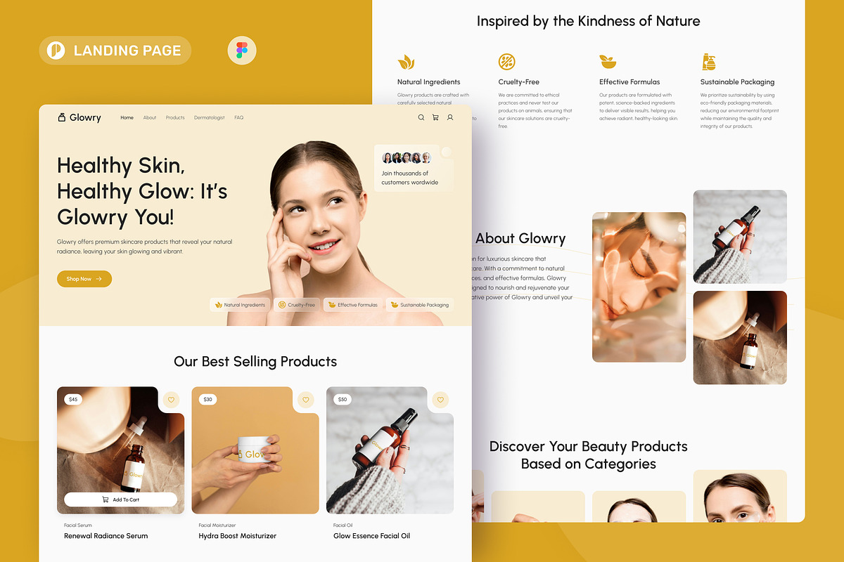 Glowry - Skincare Landing Page, an UI Kit Template by peterdraw (Photo 1 of 3)