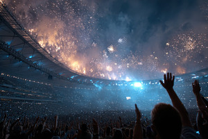 Stadium Fireworks Concert Crowd Cele, a Photo by Pixeness Studio