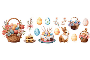 Happy Easter watercolor set. Basket, an Object Illustration by Stock-Smart-Start