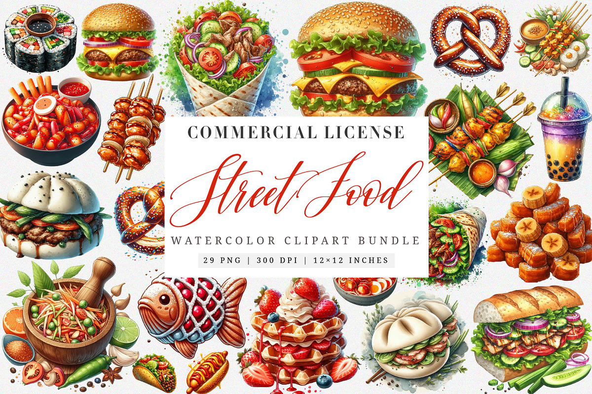Street Food Watercolor Set PNG, an Illustration by SinaCreation (Photo 1 of 7)