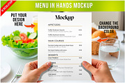 Restaurant Menu In Hands PSD, a Product Mockup by Bruno's Shop (Thumbnail 1 of 3)