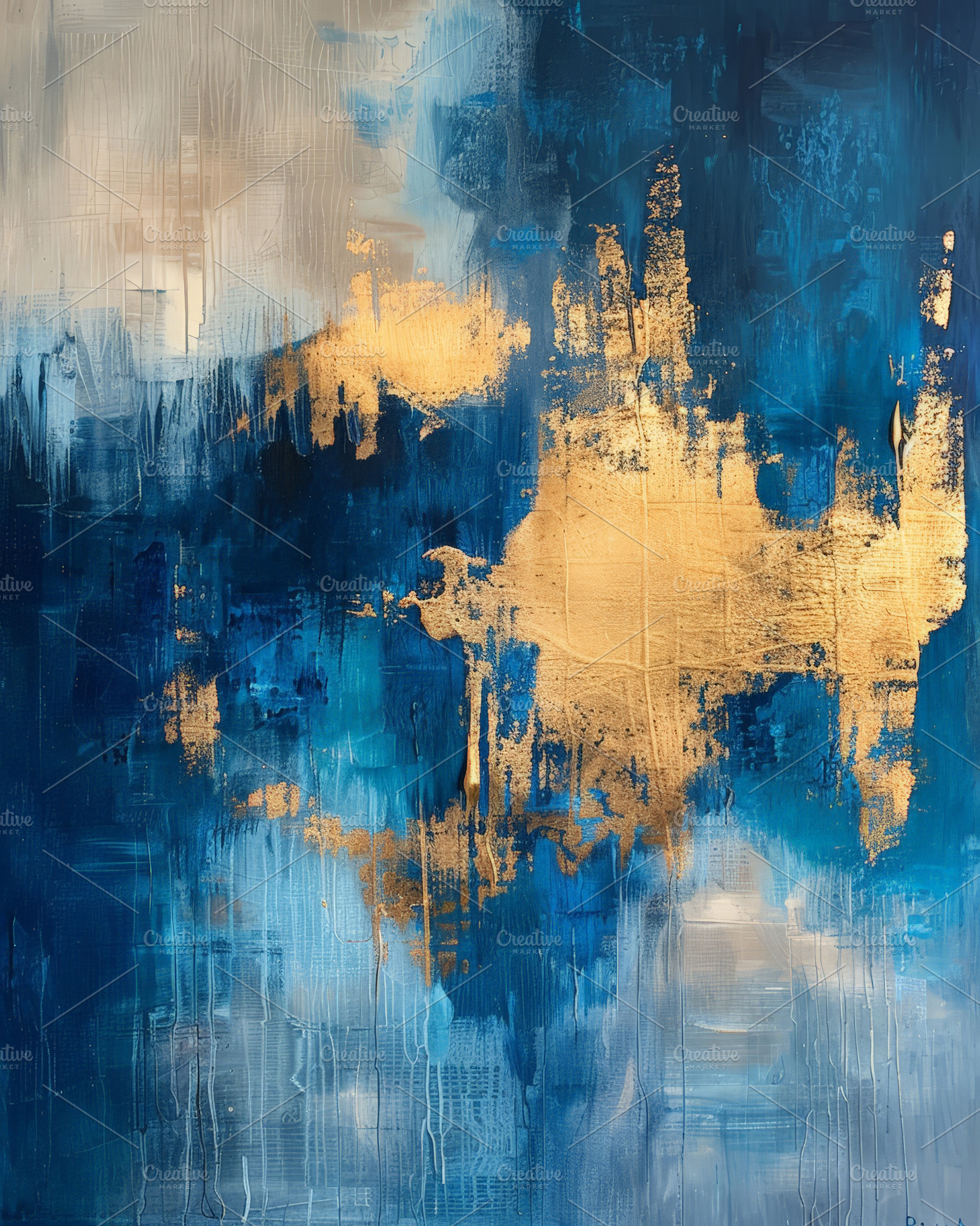 Abstract blue and gold painting, an Abstract Photo by Hamza067
