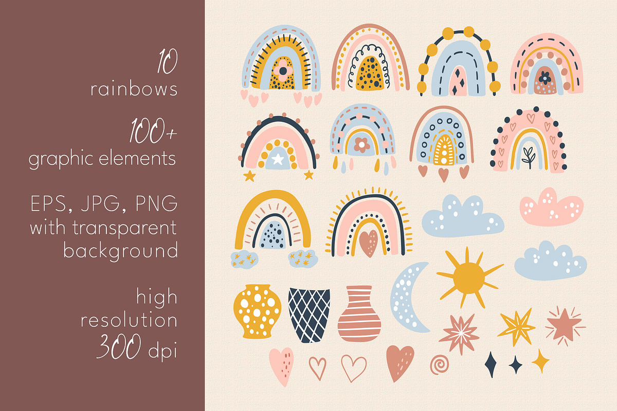 Boho collection. Rainbows and flower, a Graphic by rinaletters (Photo 2 of 12)
