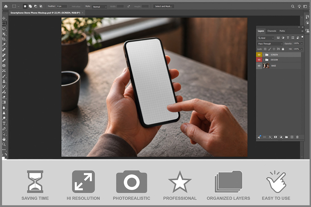 Smartphone On Stone Table PSD, an iPhone Mockup by Bruno's Shop (Photo 2 of 3)