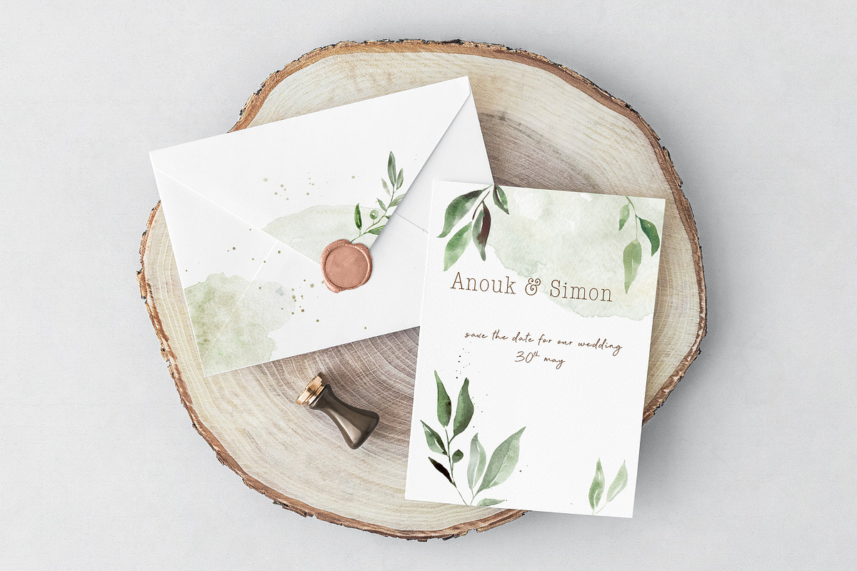 Olive Wedding Invitation watercolors, an Illustration by paperlions (Photo 2 of 7)