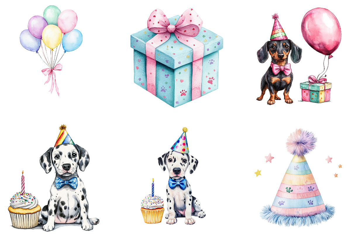 Dog Breeds Birthday Party Clipart, a Seasonal Illustration by Designking (Photo 3 of 5)