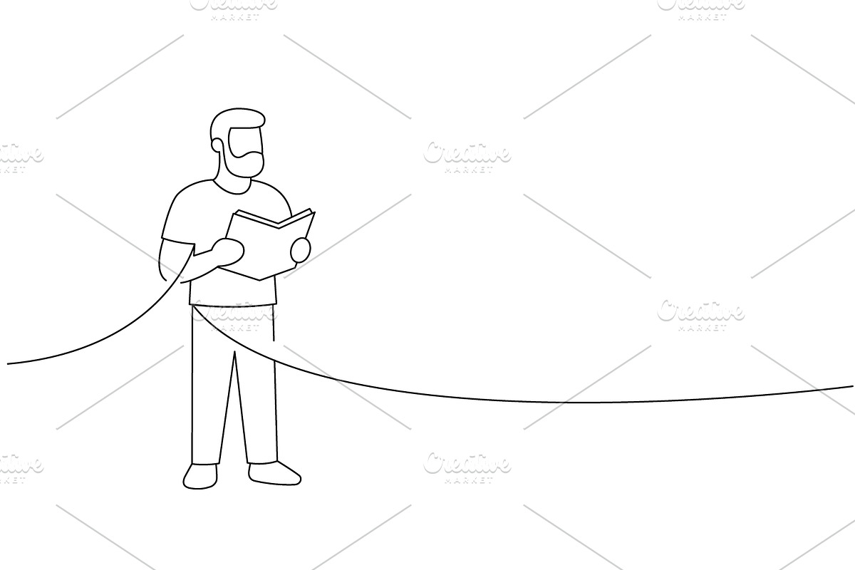 Bearded man reading a book connected, an Education Illustration by GraphiShop