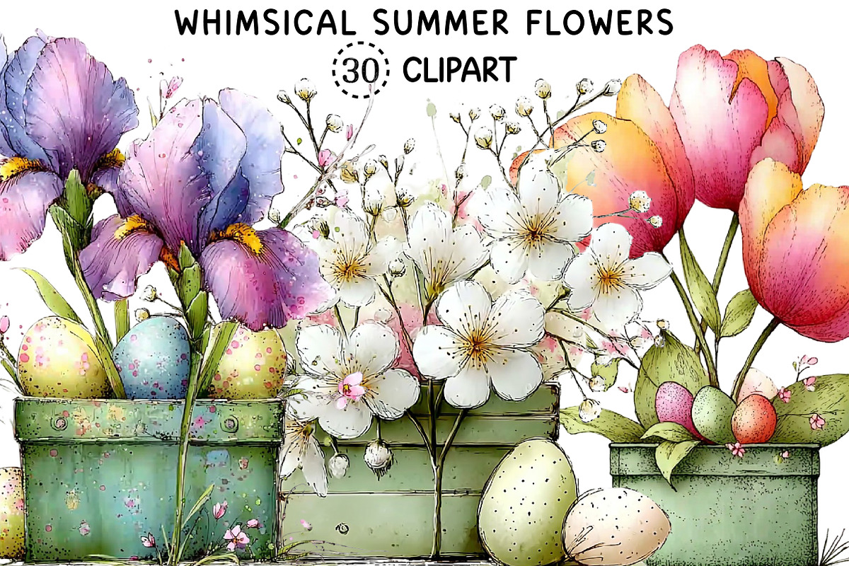 Whimsical Summer Flowers Png Clipart, an Illustration by Creative Art (Photo 1 of 8)