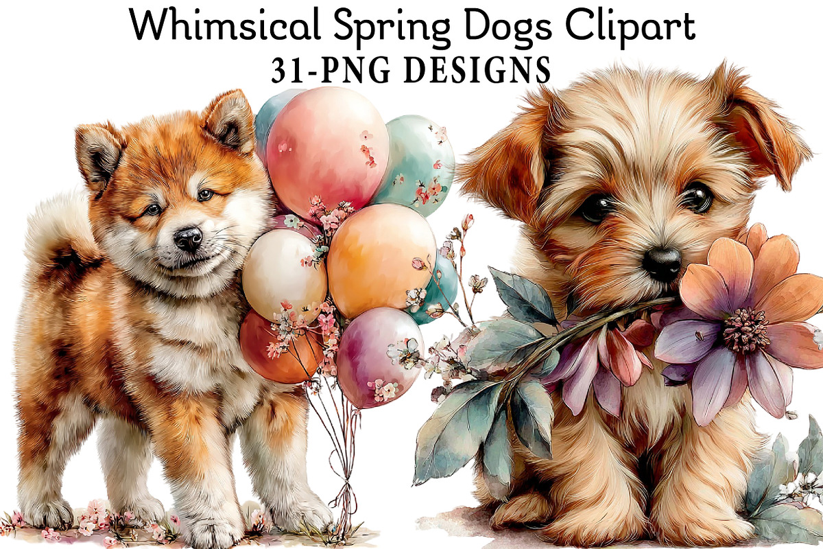 Whimsical Spring Dogs Clipart, an Illustration by Daily.Designs (Photo 1 of 7)
