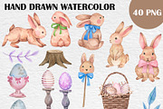 Watercolor Easter Bunny Clipart PNG, an Illustration by PatternPalette (Thumbnail 2 of 2)