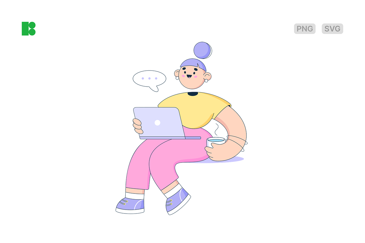 Woman remote working at laptop, a Work Illustration by Icons8