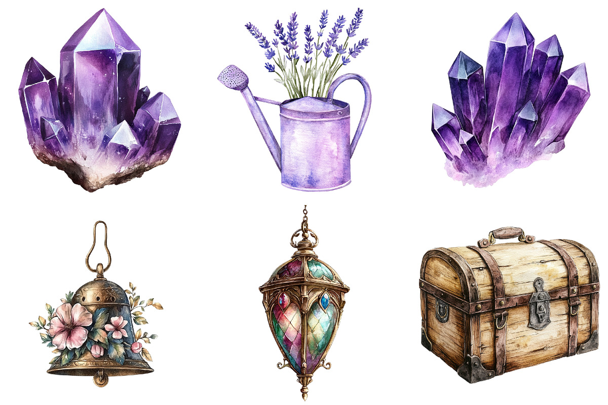 Watercolor Fairy Garden Clipart, a Seasonal Illustration by CitraGraphics (Photo 5 of 7)