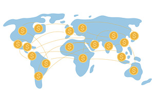 World map with gold coins bearing, a Finance Illustration by Vectorbuum