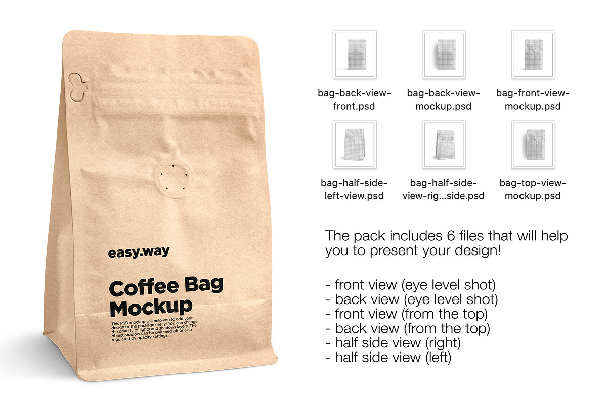 Kraft Coffee Bag PSD Mockups Set, a Packaging Mockup by easy.way (Photo 3 of 8)