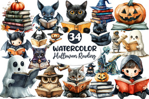 Cute Halloween Reading Clipart, an Illustration by Dream Creation