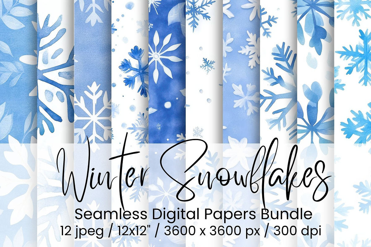 Winter Snowflake Digital Paper, an Illustration by Mashimara (Photo 1 of 4)
