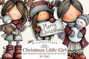 Christmas Little Girl Clipart, an Illustration by DreamCafeArt (Thumbnail 1 of 8)