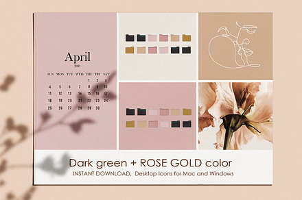 Dark green Rose Gold Desktop Icons