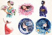 Watercolor Japanese Flower Maiden Cl, an Illustration by DreamCafeArt (Thumbnail 3 of 7)