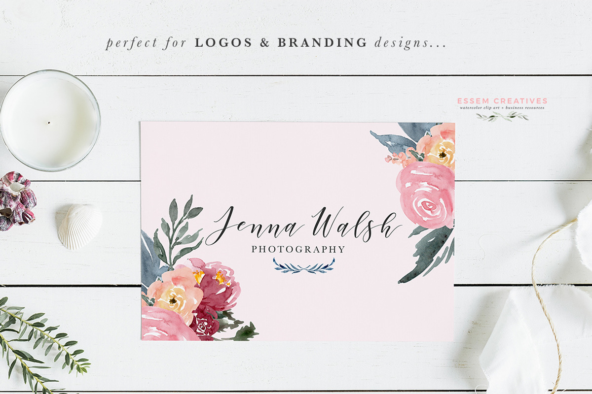 Burgundy Blush Navy Flowers Clipart, an Illustration by Essem Creatives (Photo 5 of 7)