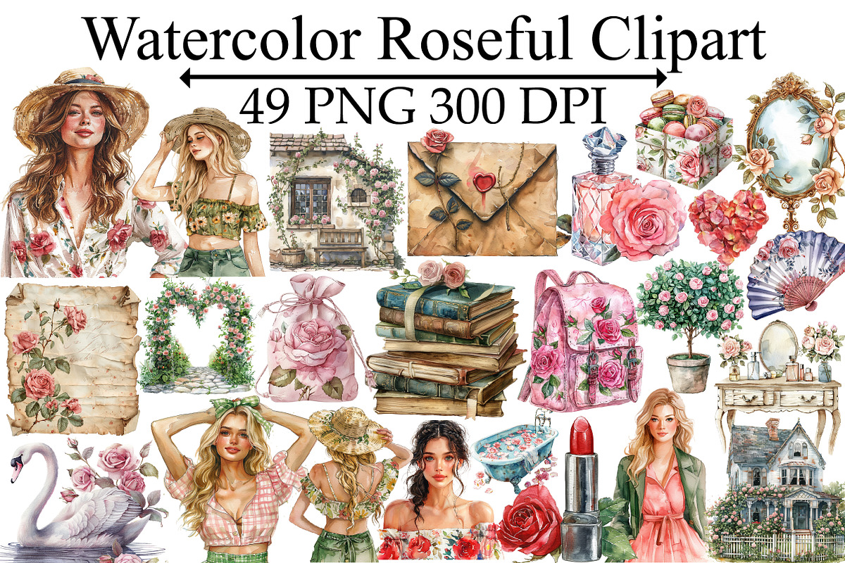 Watercolor Roseful Clipart, an Illustration by Design Market (Photo 1 of 5)