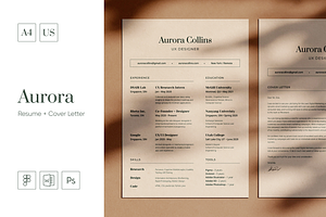 Aurora - Resume • CV • Cover Letter, a Resume Template by iosey