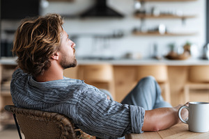 Relaxed man sitting at home with, a Person Photo by MistyDay
