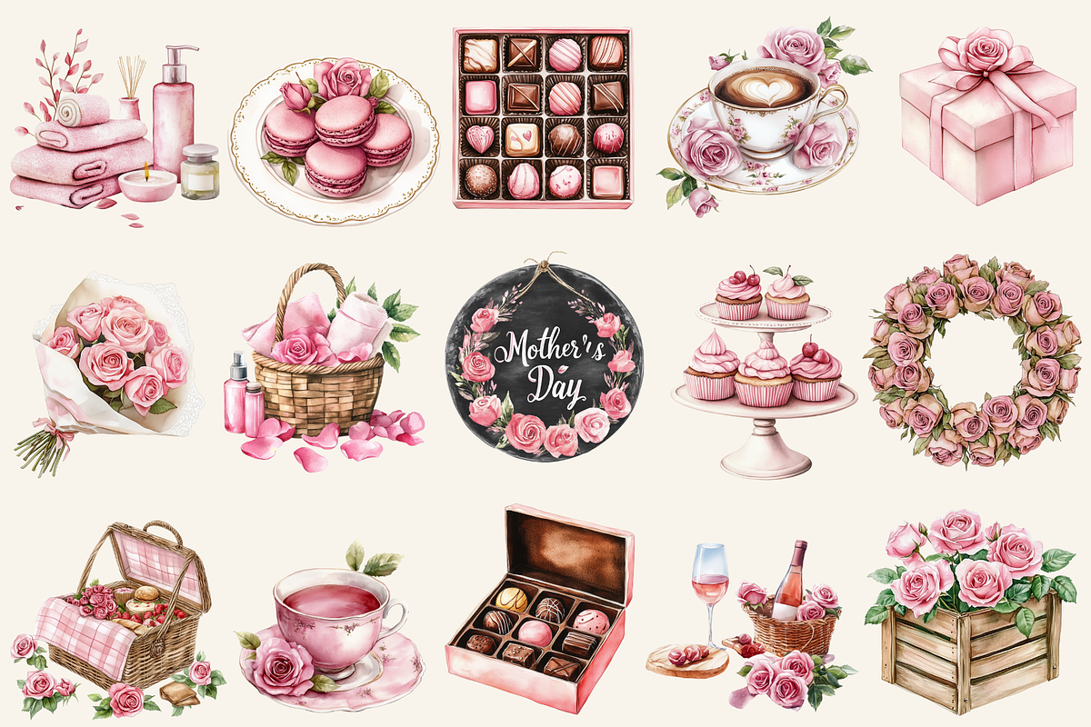 Pink Roses Pamper Time Clipart, an Illustration by NadiaTheronArt (Photo 2 of 5)