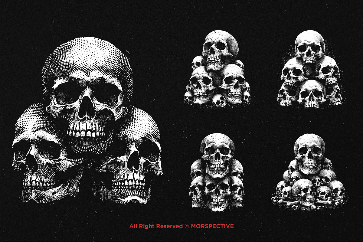 10 Bundle Dark Art Skull Head Pile, an Illustration by Morspective (Photo 3 of 7)