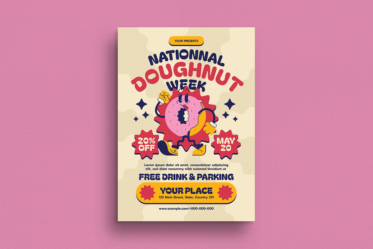 Retro Trendy National Doughnut Flyer, a Flyer Template by Guuver (Photo 1 of 3)