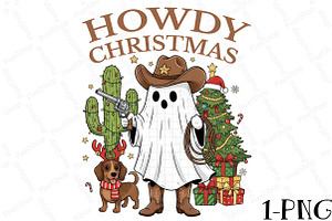 Howdy Christmas Cowboy Ghost Png, an Illustration by DreamPrint404