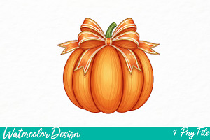 Bow Pumpkin Clipart PNG, an Illustration by Watercolor design