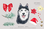 Christmas Husky Dog Winter Clipart, an Illustration by Ksenia Shmakova (Thumbnail 2 of 6)