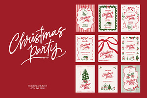 Vintage Christmas Party Clipart, a Decorative Illustration by Barkova Nadya