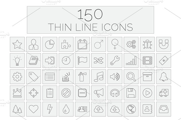 150 Thin Line Icons