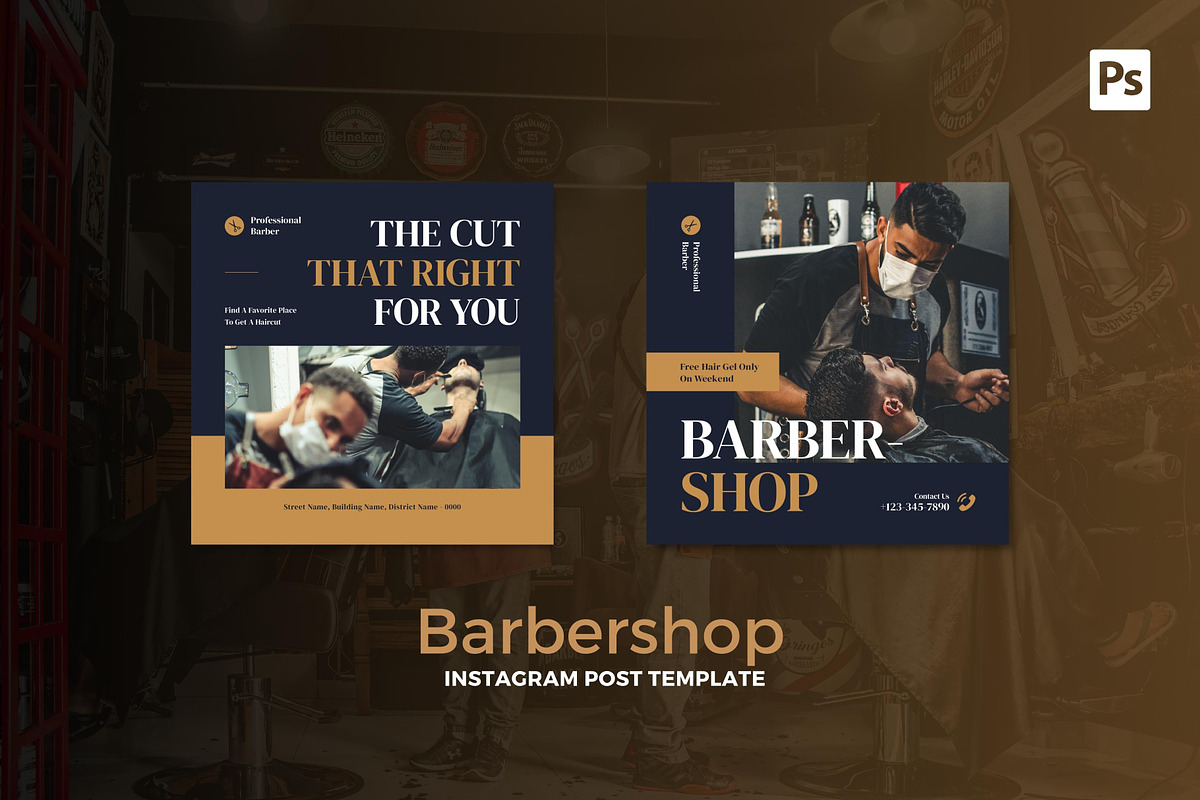 Barbershop Instagram Post, a Social Media Template by CavenArt (Photo 2 of 5)